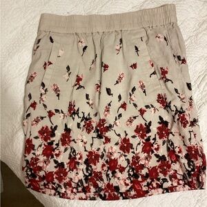 LOFT Beige Mini Skirt with Red Floral Border